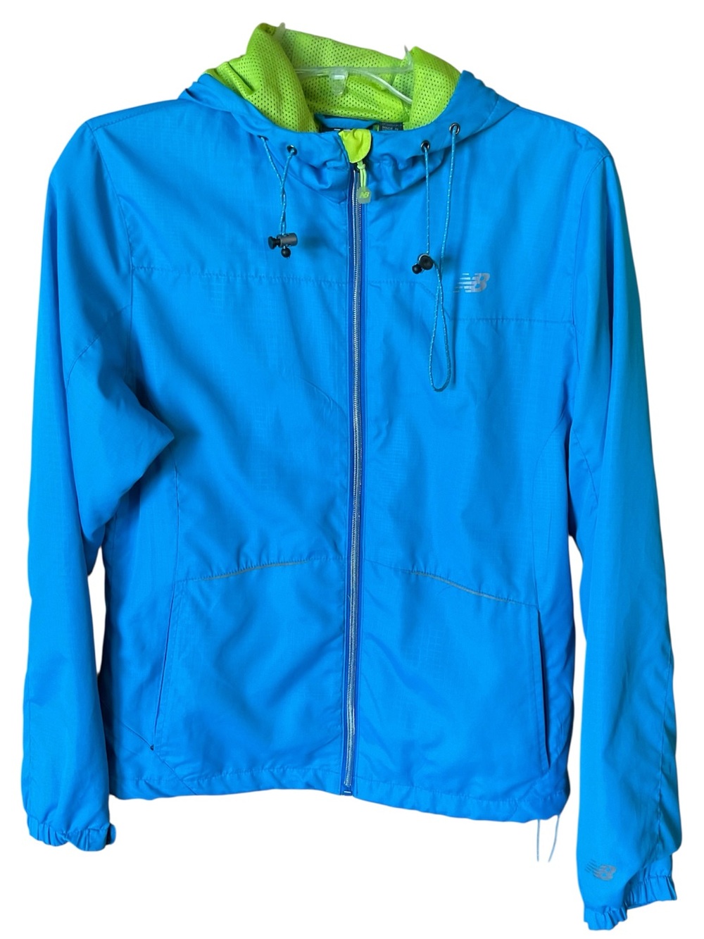 New Balance Women’s Hooded Rain Jacket with Lime Green Lining with hood